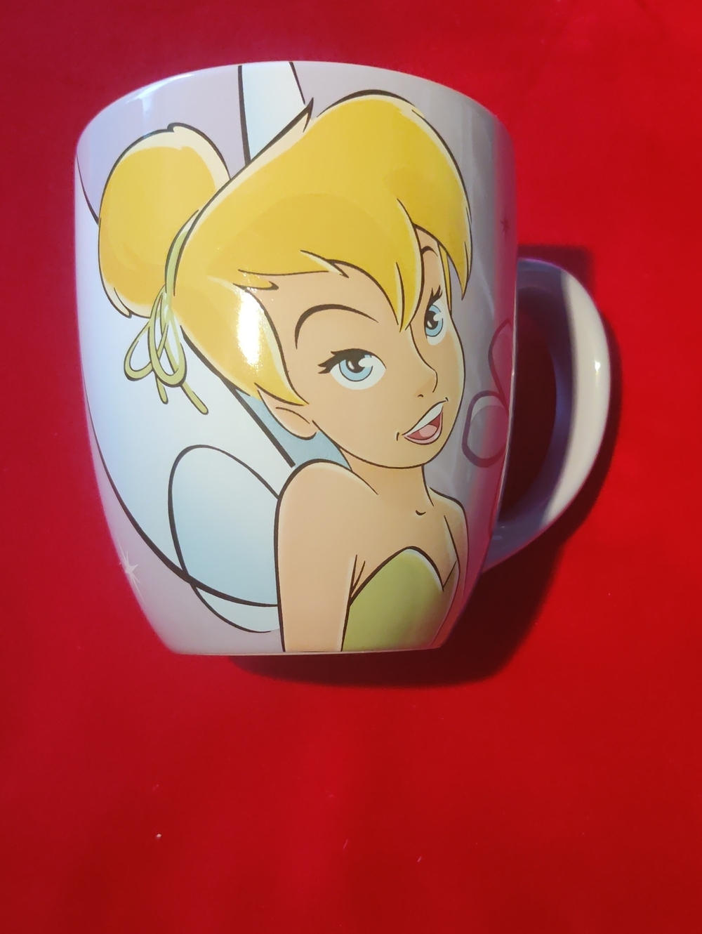 Disney World Tinkerbell Smiling with Flowers Mug Purple Blue Yellow & Pink...New